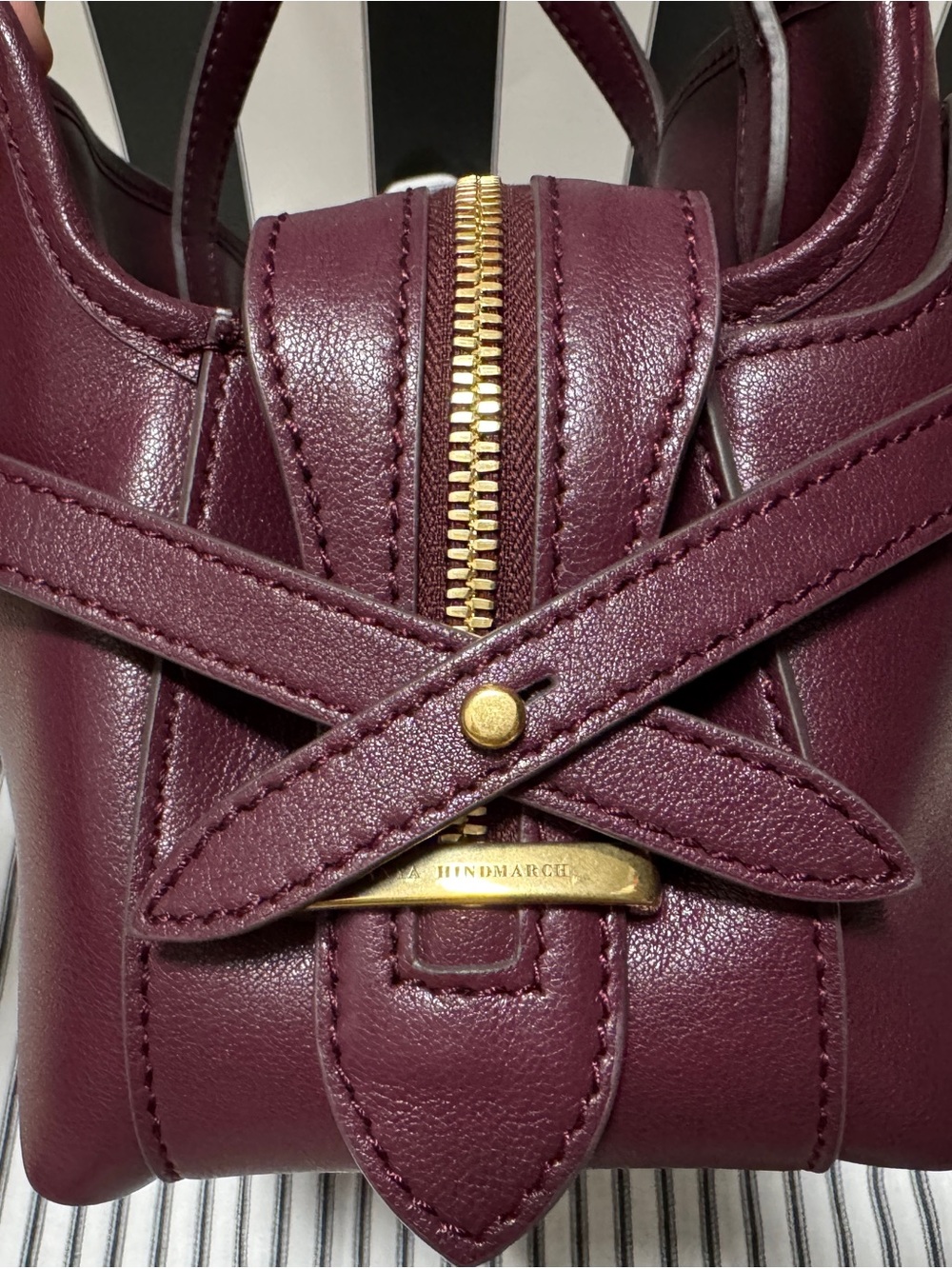 Anya Hindmarch Plum Leather Structured Top-Handle Satchel - Picture 6 of 16